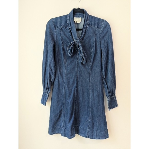 Kate Spade Tie Neck Denim Mini Dress - Picture 2 of 10